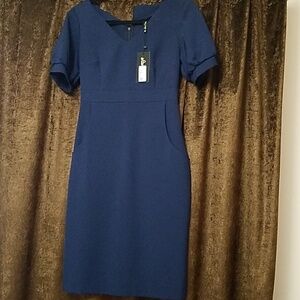 Laura Bettini cotton blend knee length v-neck career dress with pockets